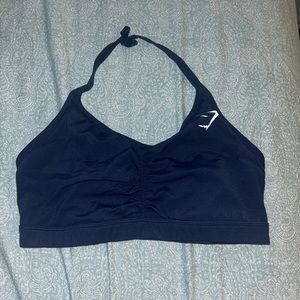 Navy blue gymshark ruched sports bra